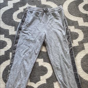 Girls grey and velvet stripped joggers
